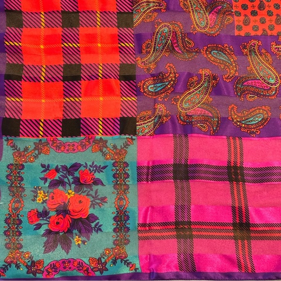 The Limited Vintage Scarf 34x34 Italy Patchwork Paisley Floral Plaid - Picture 3 of 5
